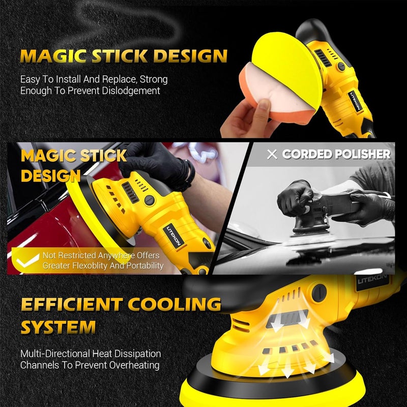LITEKON Cordless Buffer Polisher Kit Compatible With De-Walt 20V Battery(No Battery), 2800-5800RPM High Power Orbital Car Polisher with Variable Speed, 21PCS Polishing Accessories, for Car Polishing/Waxing - Image 5